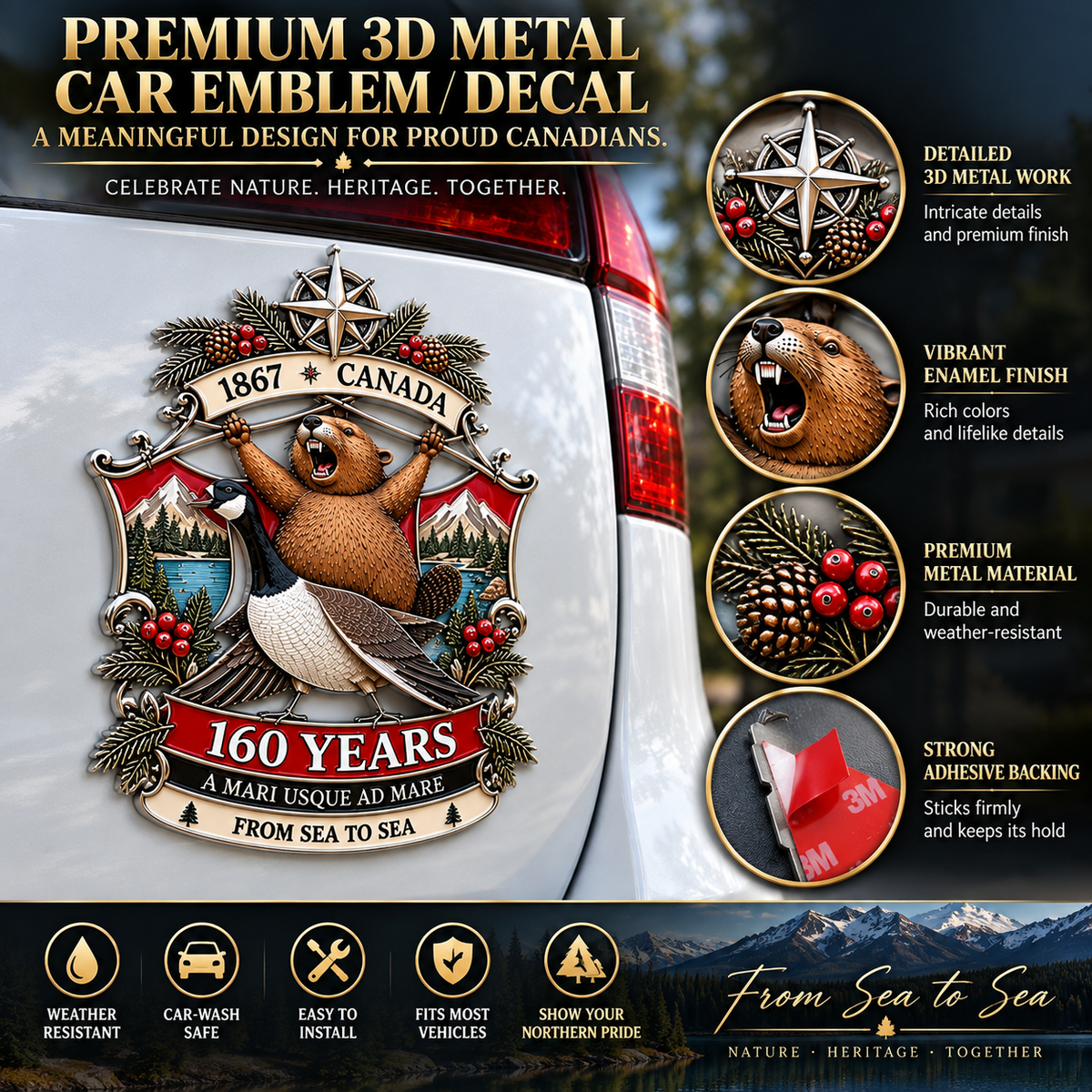 🍁Canada 160th Anniversary “A Mari Usque Ad Mare” Tribute Metal Car Emblem