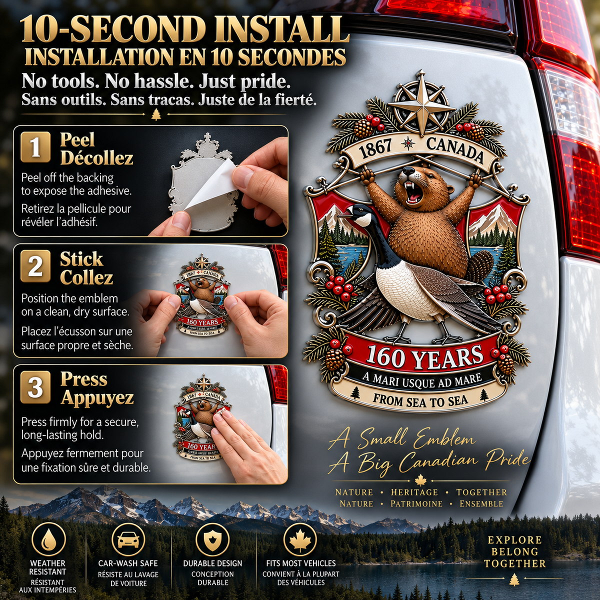 🍁Canada 160th Anniversary “A Mari Usque Ad Mare” Tribute Metal Car Emblem