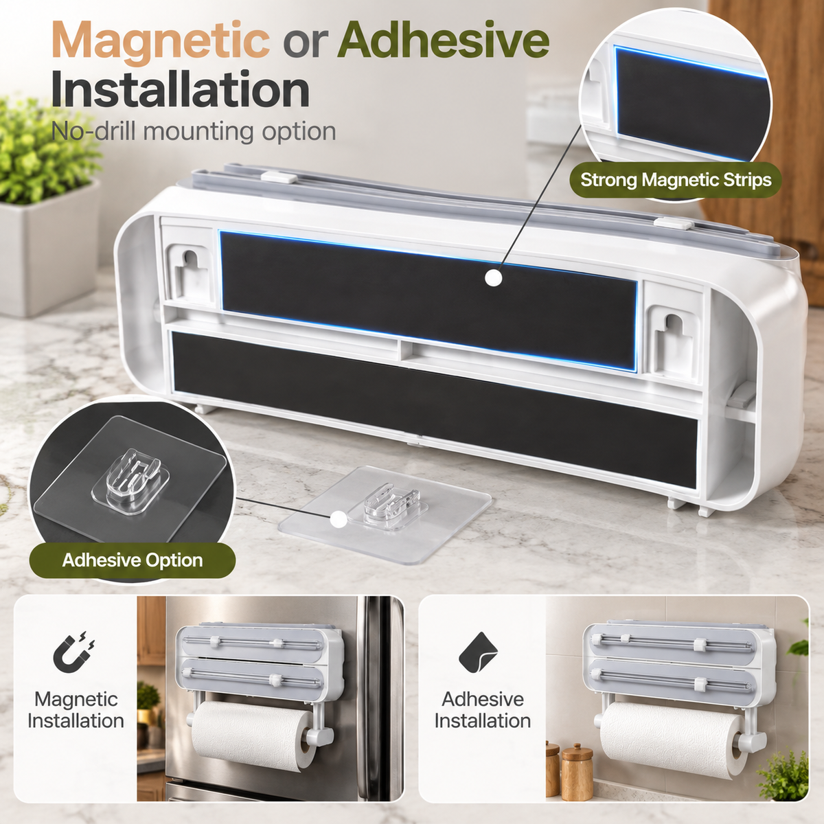 Double-Layer Kitchen Wrap Dispenser &amp; Cutter