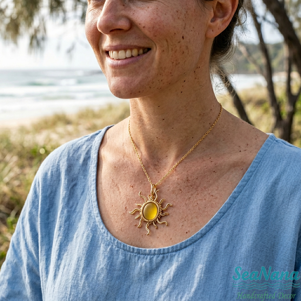 ☀️Hand wired-Sun Sea Glass Necklace