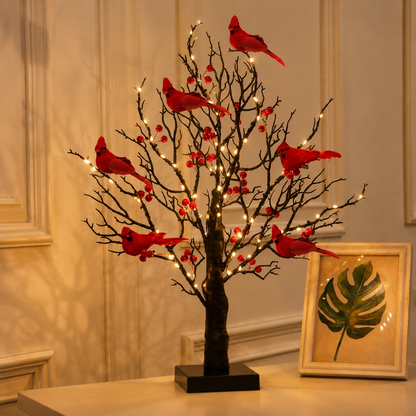 🐦Vintage Glowing Cardinal Tree with Electric Cardinal & Berries