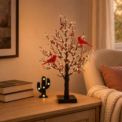 🐦Vintage Glowing Cardinal Tree with Electric Cardinal & Berries