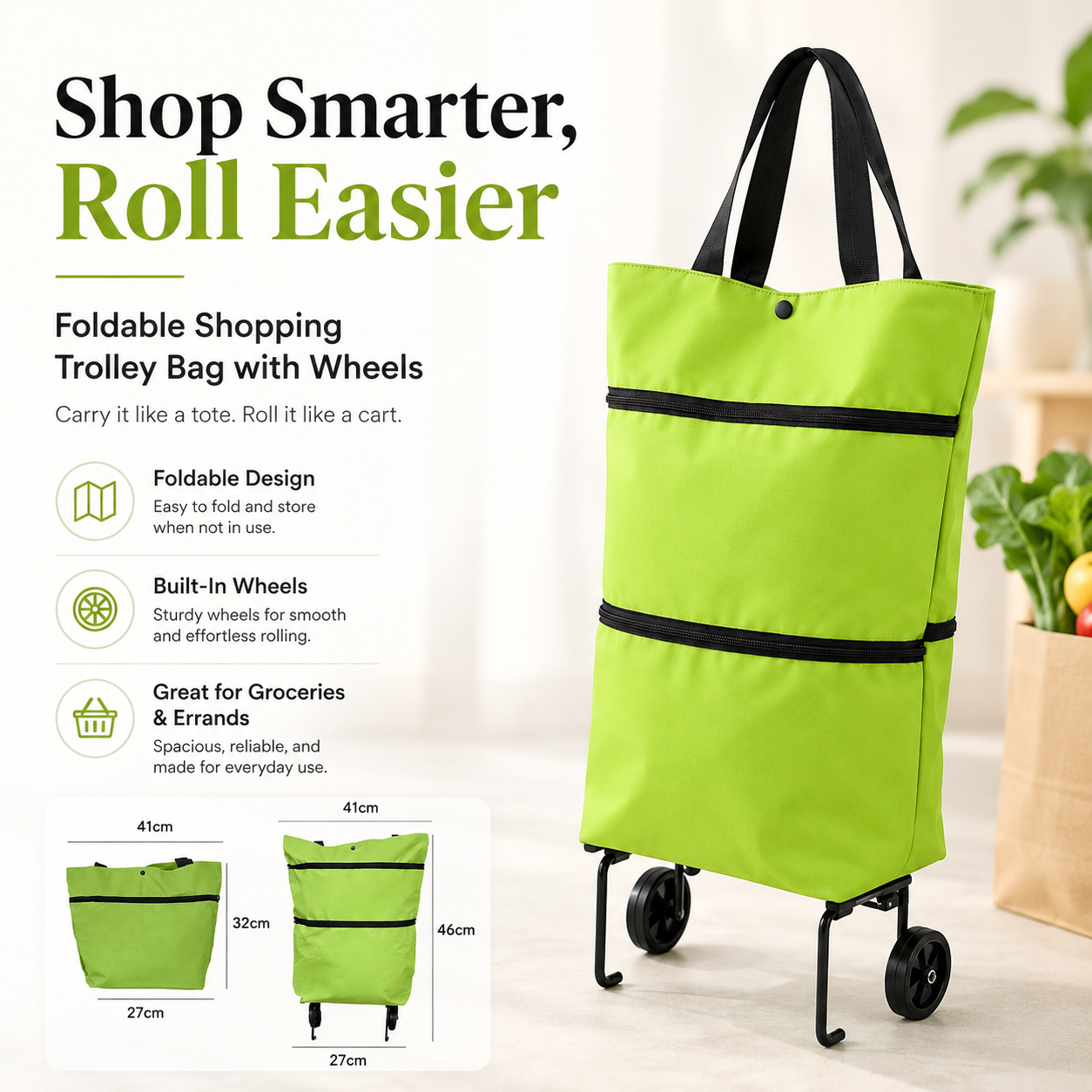 🔥Hot Sale 49% OFF🔥Foldable Shopping Trolley Bag with Wheels