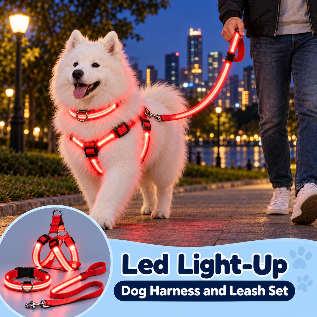LED Light-Up Dog Harness and Leash Set