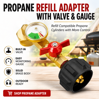 Propane Refill Adapter with Valve and Gauge