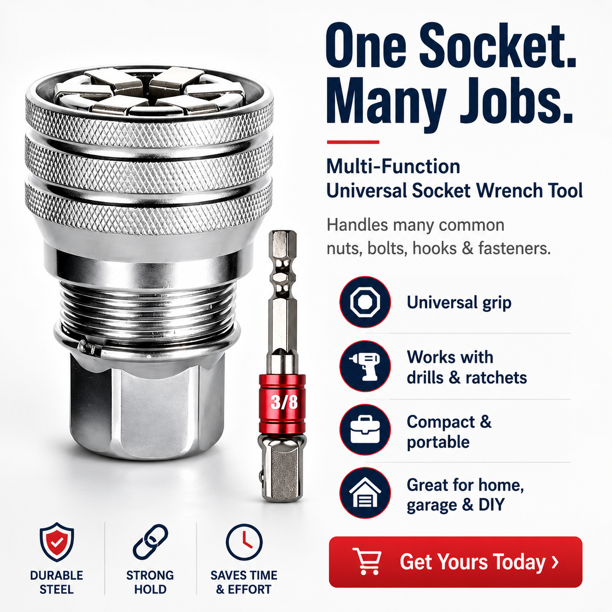 Universal Socket Wrench Tool with 3/8-inch Drill Adapter