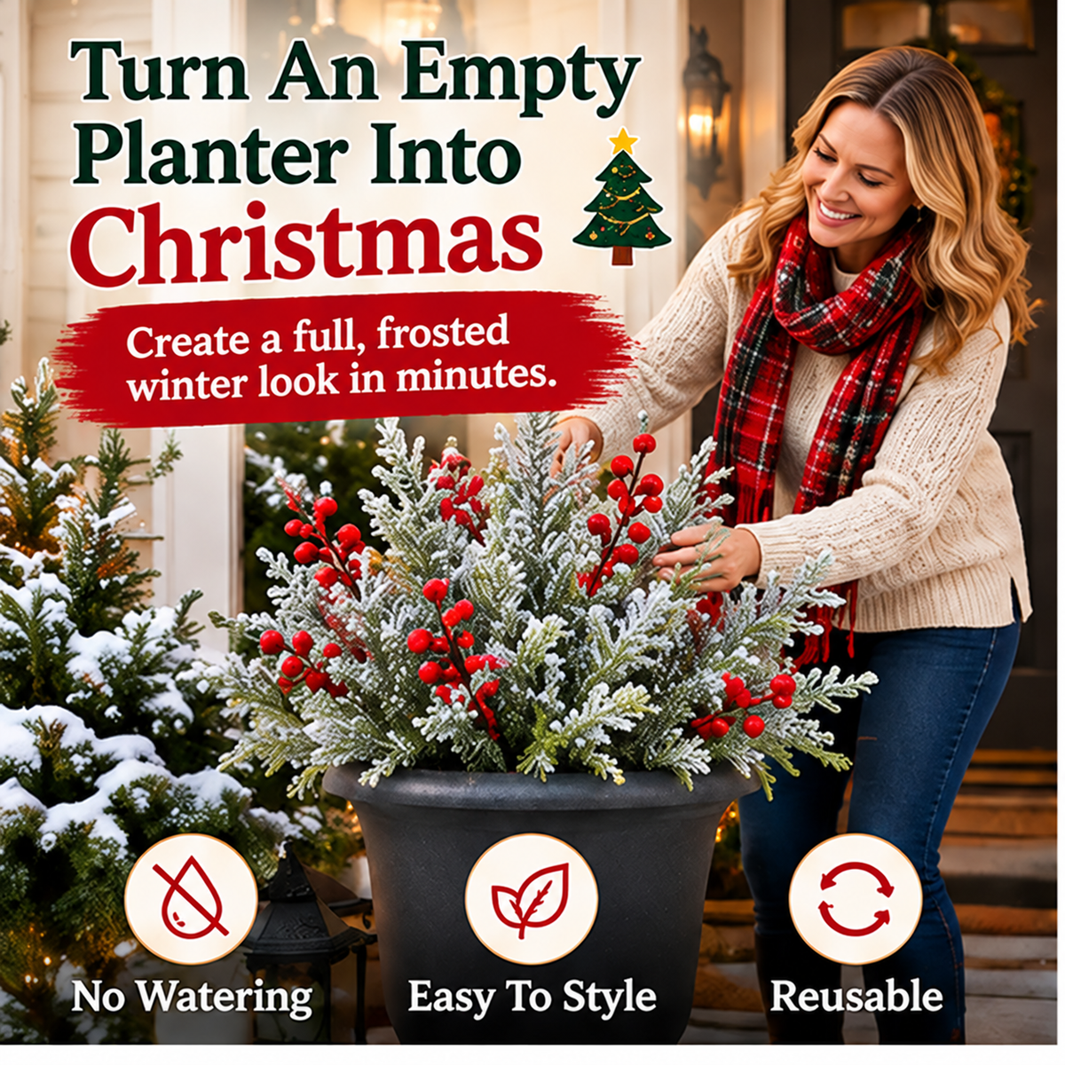 🎄Christmas Sale🎄Snowy Cedar & Red Berry Christmas Picks