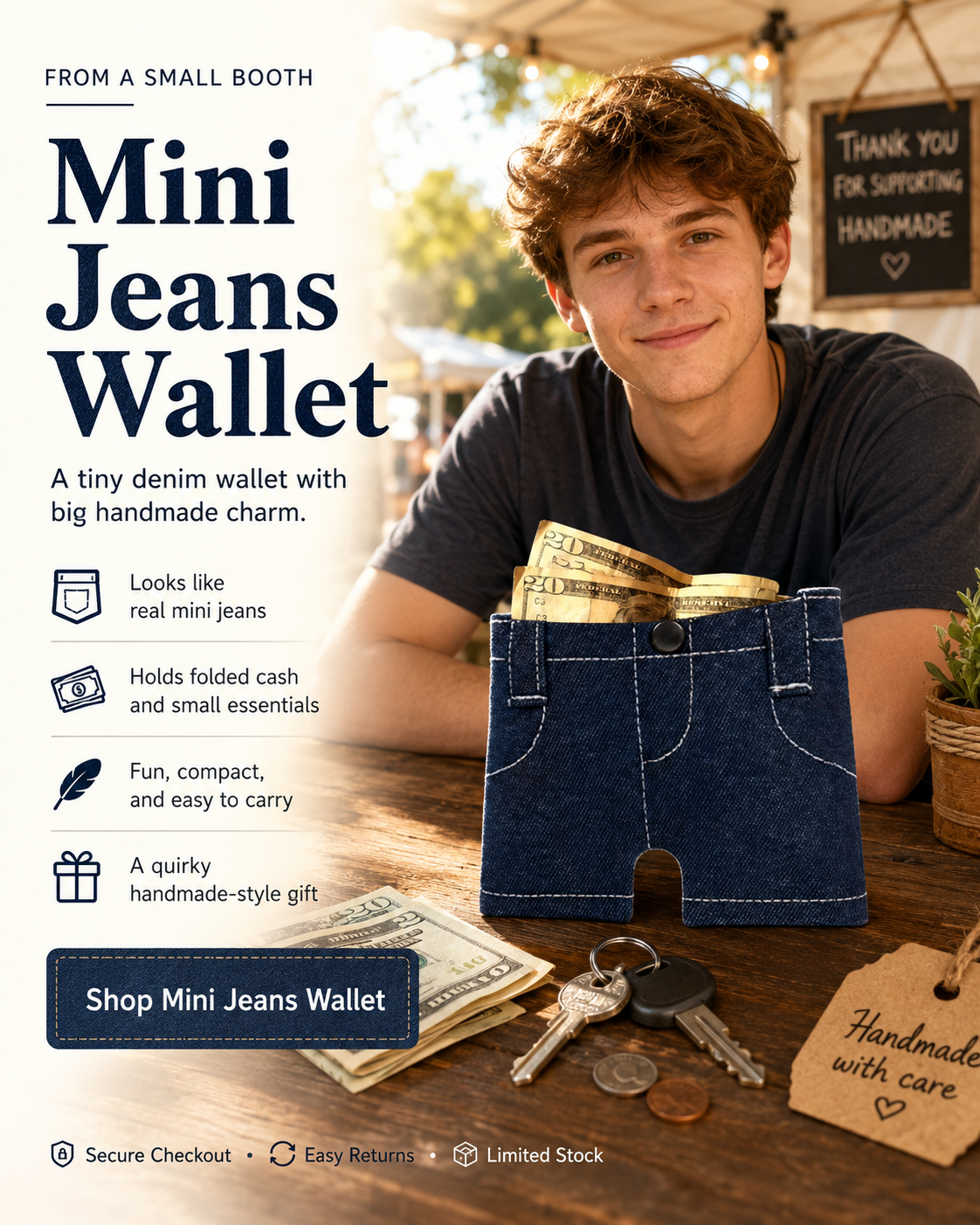🤠Mini Jeans Wallet - A tiny denim wallet with big handmade charm
