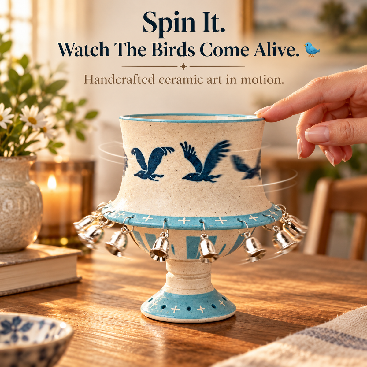 🐦Flying Bird Handcrafted Ceramic Spinner Goblet