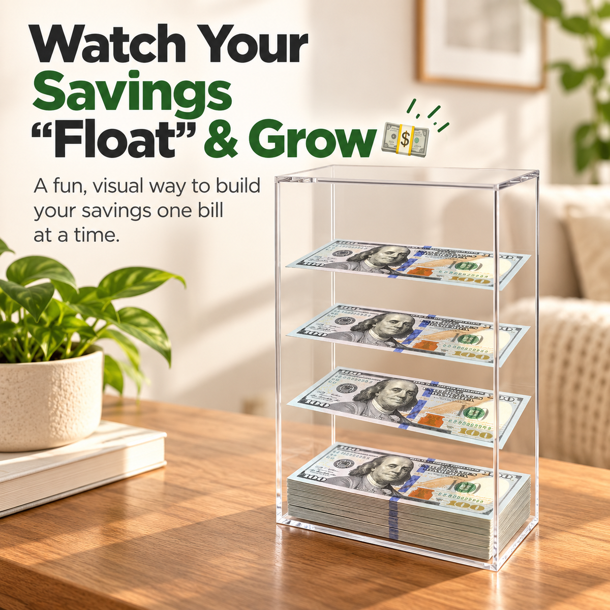 💵Floating Savings Box — Holds over 2,000 Bills