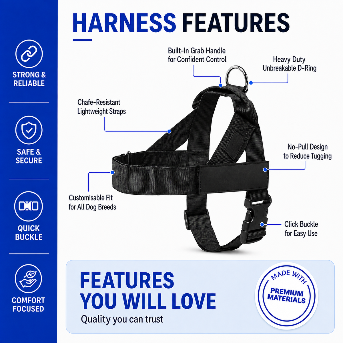 No-Pull Dog Harness & Leash Set – Breathable Adjustable Harness with 120 cm Leash