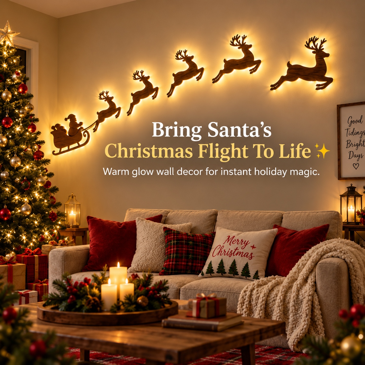 🔥Christmas Sale 49% OFF🎄Lighted Santa Sleigh & Reindeer Wall Decor