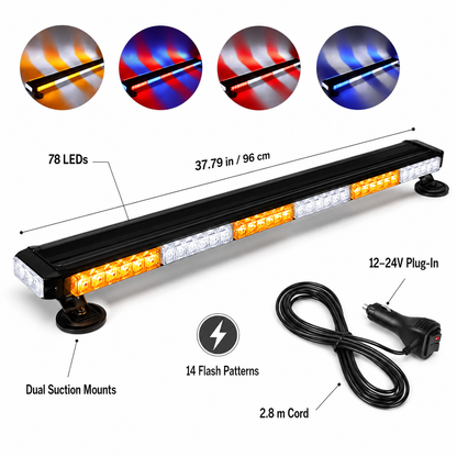 78-LED Multi-Color Vehicle Warning Light Bar| 21.65-Inch Four-Sided Flashing Safety Light with 14 Modes