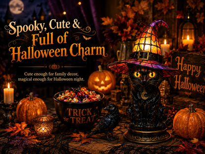 🔥Hot Sale 50% OFF 🎁🐈 Halloween Black Cat Witch Hat Night Light