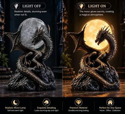 🐉 Gothic Dragon Moon Globe Statue Lamp