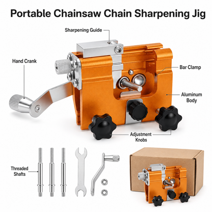 Portable Chainsaw Chain Sharpening Jig  |  Hand-Crank Guide for Fast, Consistent Chain Maintenance