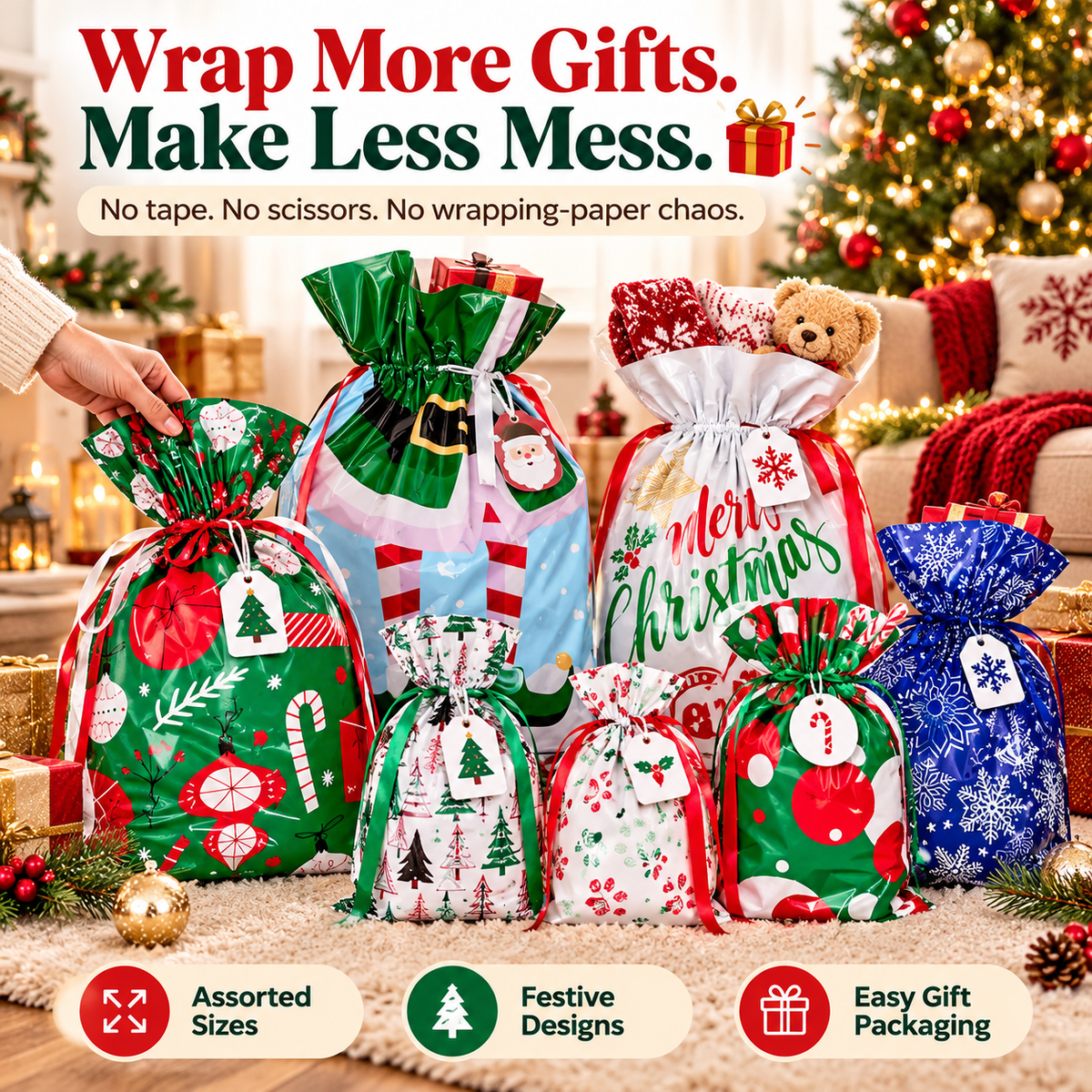 🎄50-Piece Christmas Gift Bag & Tags Set