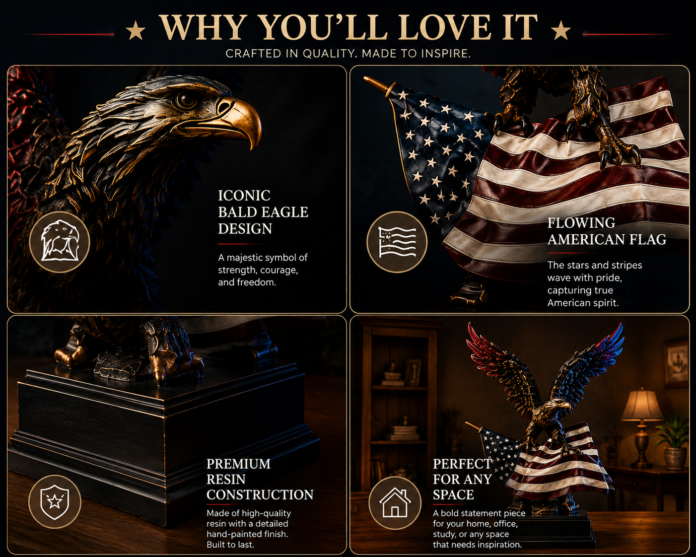 🔥LAST DAY 50% OFF🎁🦅 Patriotic Bald Eagle with American Flag Statue