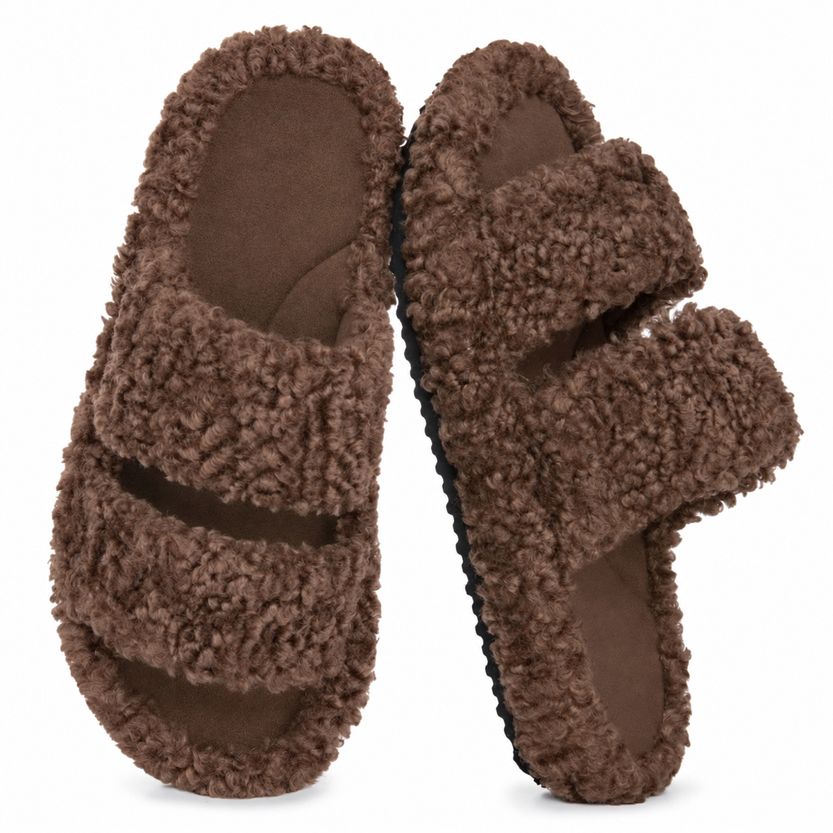 Women's Fuzzy Open-Toe Slippers - Elegant Mocha