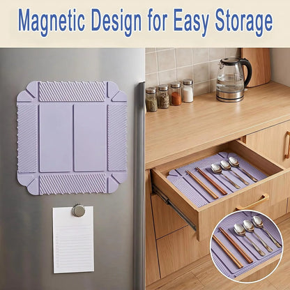2 in 1 Foldable Magnetic Silicone Trivet & Serving Tray, Food Grade Heat Resistant Non-Slip Collapsible Mat for Kitchen, RV, Camping, Picnic