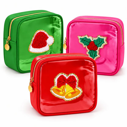 🎄 Limited Time 40% OFF | Christmas Mini Makeup Bag Set with Festive Chenille Patch Design ✨