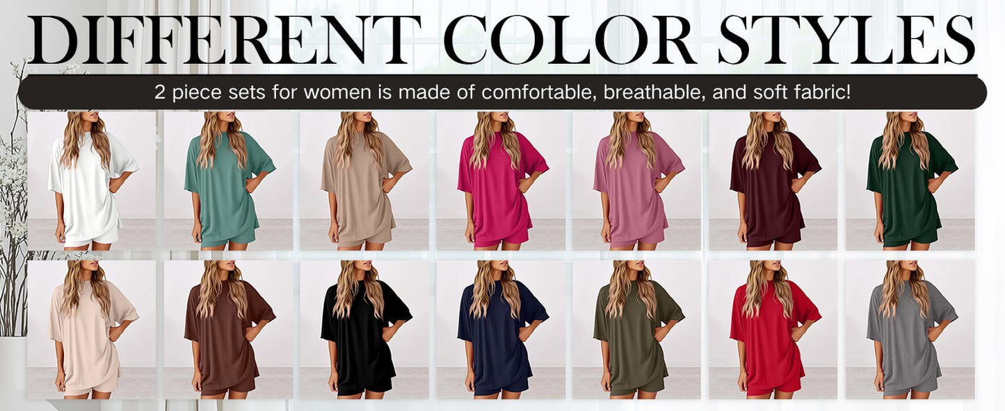 🔥Last Day 60% OFF🔥Crewneck Two-Piece Set For Women Summer Casual Oversized Split Hem Shirts