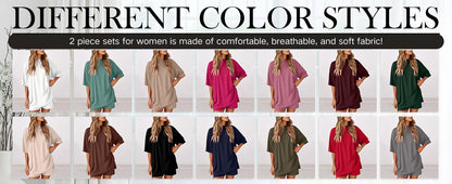 🔥Last Day 60% OFF🔥Crewneck Two-Piece Set For Women Summer Casual Oversized Split Hem Shirts