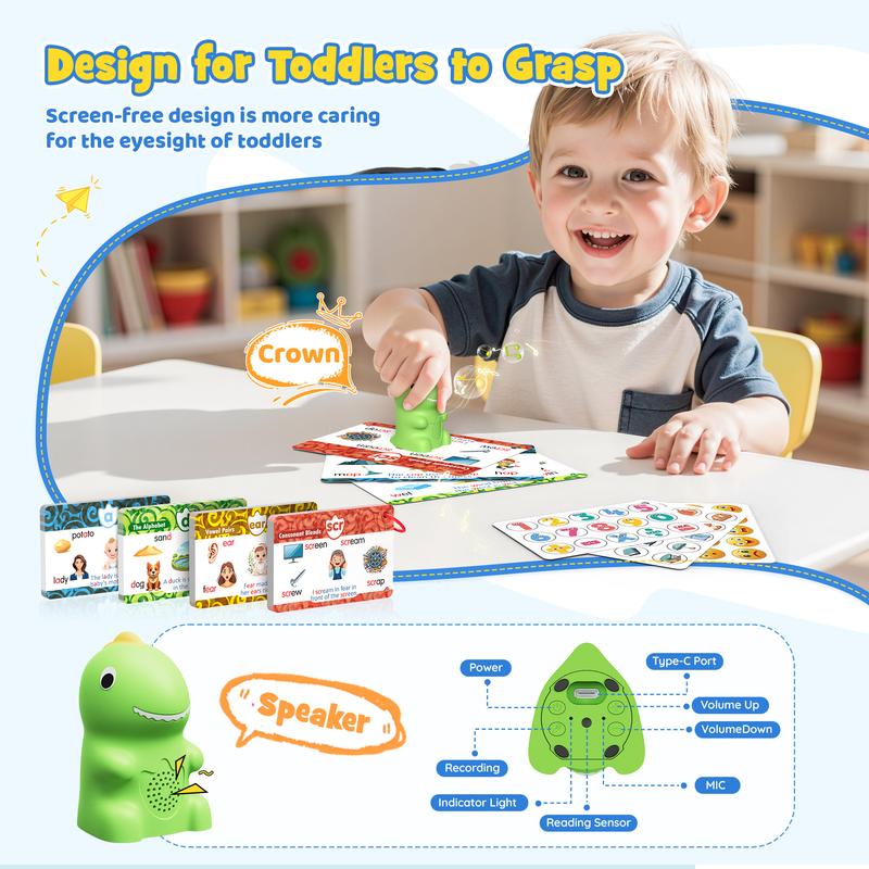 🦖 Dinosaur Talking Flash Cards – Montessori Phonics & Sight Words Educational Learning Set (148 Cards, 5 Categories)