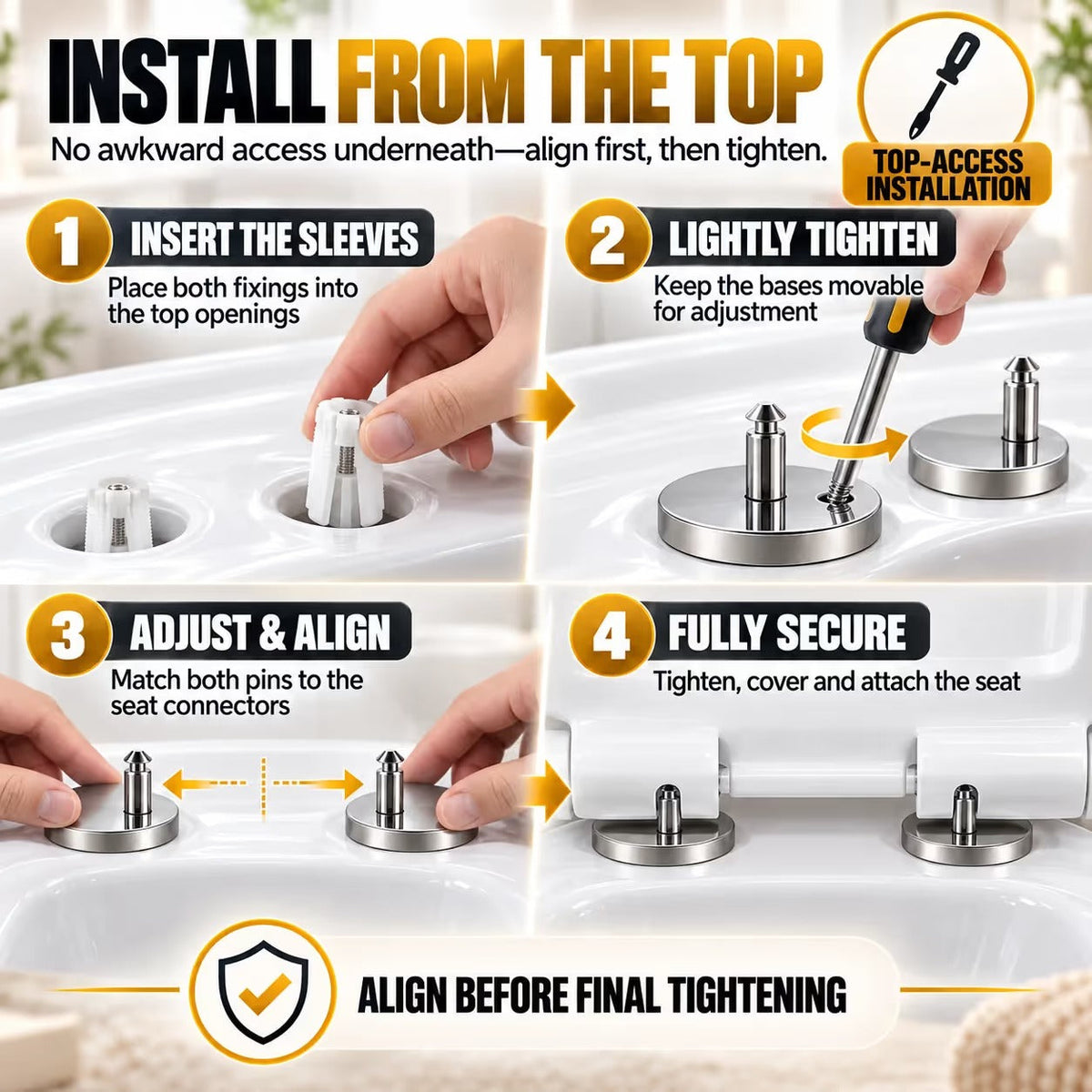 🔥Hot Sale 50% OFF🔥🔩 2-Pack Top-Fix Toilet Seat Hinge Bolts – Adjustable Anti-Wobble Replacement Kit