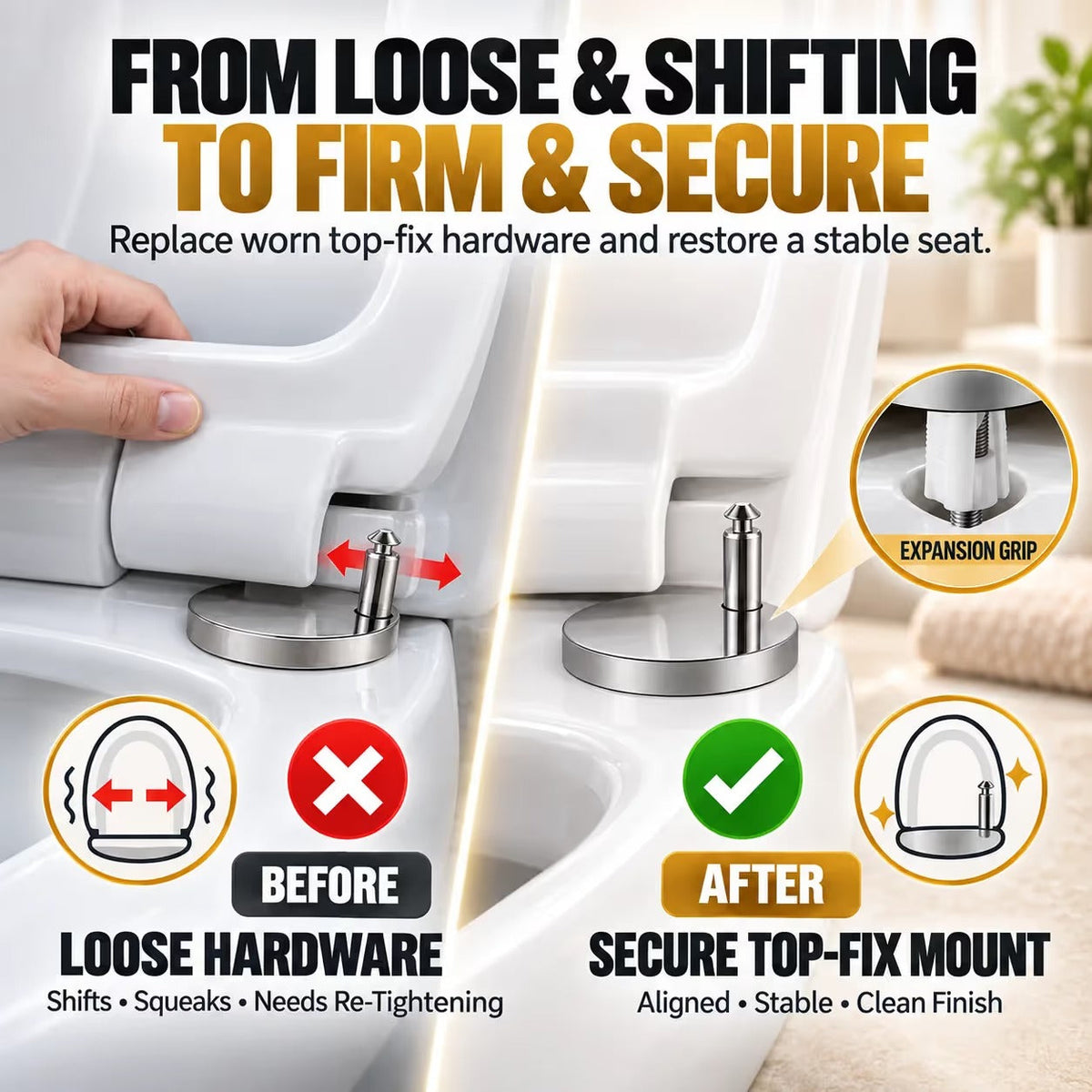 🔥Hot Sale 50% OFF🔥🔩 2-Pack Top-Fix Toilet Seat Hinge Bolts – Adjustable Anti-Wobble Replacement Kit
