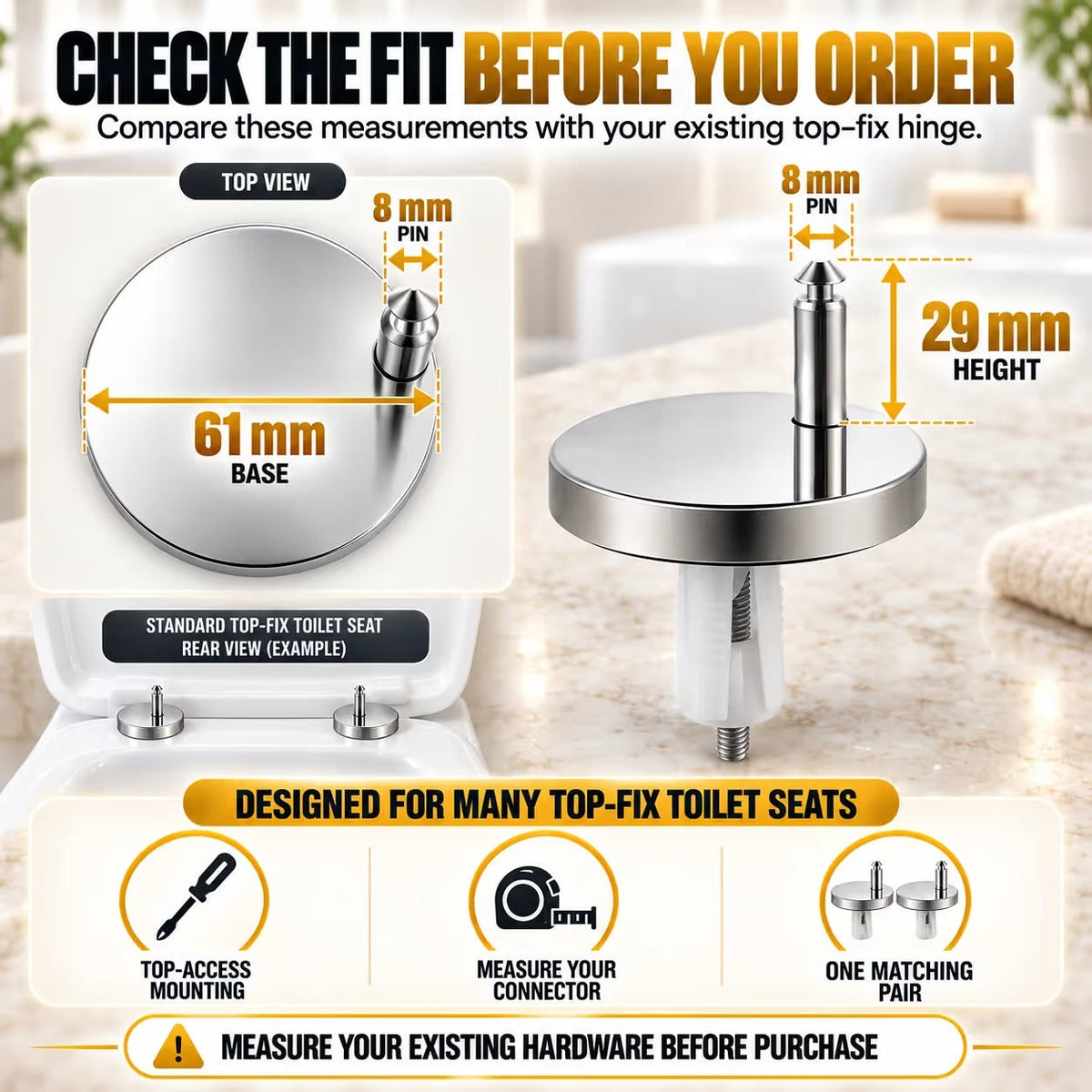 🔥Hot Sale 50% OFF🔥🔩 2-Pack Top-Fix Toilet Seat Hinge Bolts – Adjustable Anti-Wobble Replacement Kit