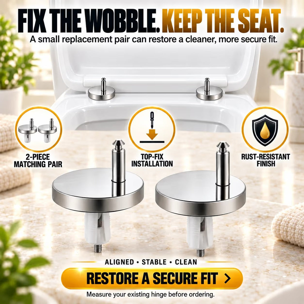 🔥Hot Sale 50% OFF🔥🔩 2-Pack Top-Fix Toilet Seat Hinge Bolts – Adjustable Anti-Wobble Replacement Kit