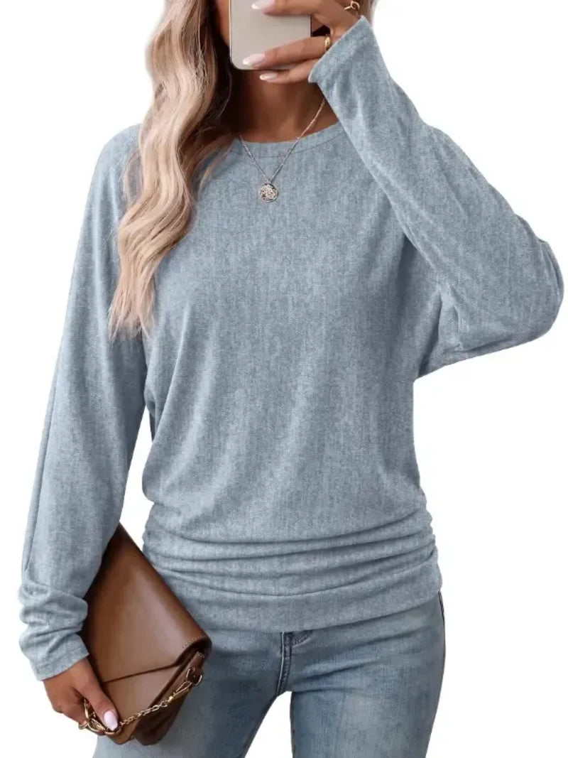 Womens Long Sleeve Shirts Ruched Hem Fall Tops Lightweight Sweaters - Product image 11