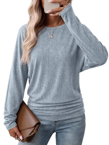 Womens Long Sleeve Shirts Ruched Hem Fall Tops Lightweight Sweaters - Product image 11