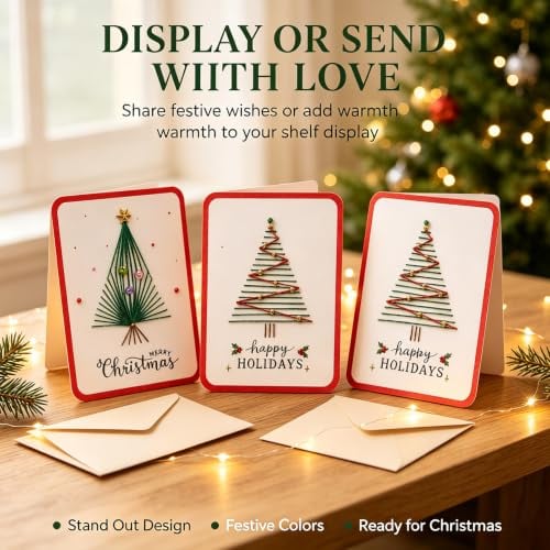 🎄 DIY Hand Embroidery Christmas Thread Cards Kit (Set of 6) – Handmade Holiday Greeting Cards Craft Set