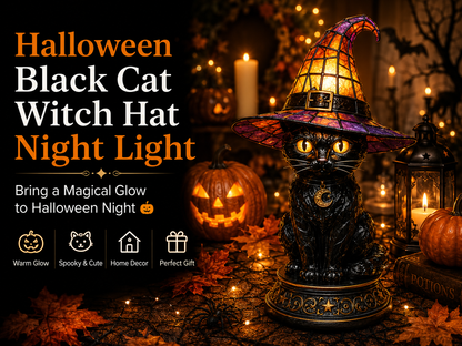 🔥Hot Sale 50% OFF 🎁🐈 Halloween Black Cat Witch Hat Night Light