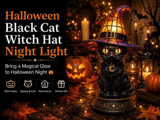 🔥Hot Sale 50% OFF 🎁🐈 Halloween Black Cat Witch Hat Night Light