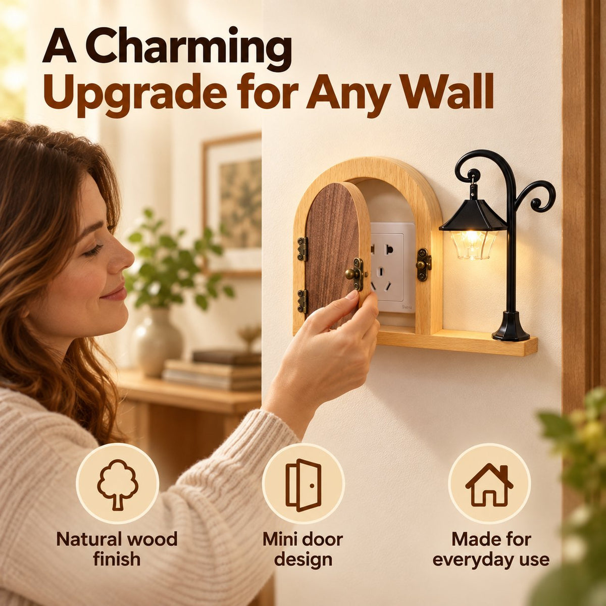 🚪✨ Wooden Fairy Door Outlet Cover — Hide Outlets with Magical Charm!