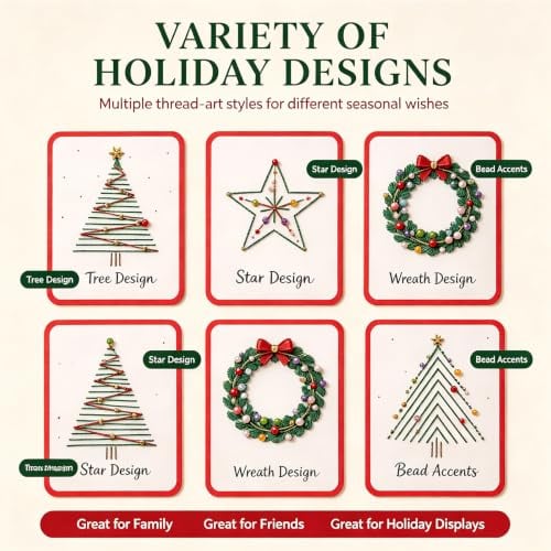 🎄 DIY Hand Embroidery Christmas Thread Cards Kit (Set of 6) – Handmade Holiday Greeting Cards Craft Set