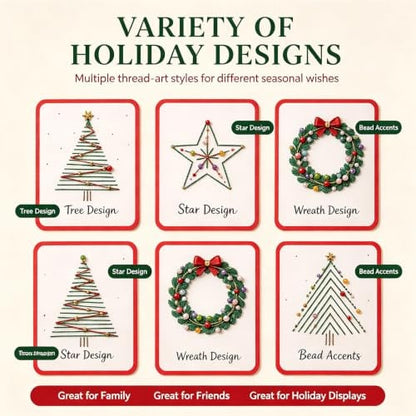 🎄 DIY Hand Embroidery Christmas Thread Cards Kit (Set of 6) – Handmade Holiday Greeting Cards Craft Set