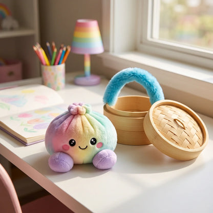 🔥Hot Sale 50% OFF🔥-🌈Cute Plush StuffedDumpling Squishies, BigRainbow Squishes withSteamer🥟🎁