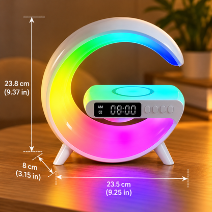 Crescent Moon Wireless Charging Speaker Lamp – 5-in-1 LED Night Light with Bluetooth Speaker &amp; Alarm Clock