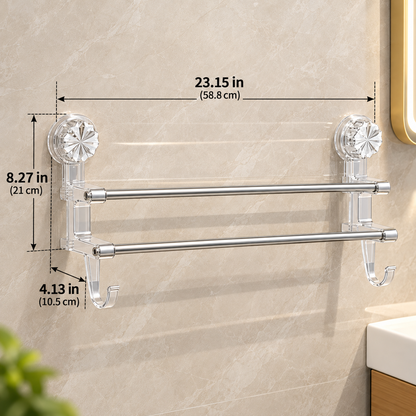 No-Drill Double Towel Bar with Suction Mounts