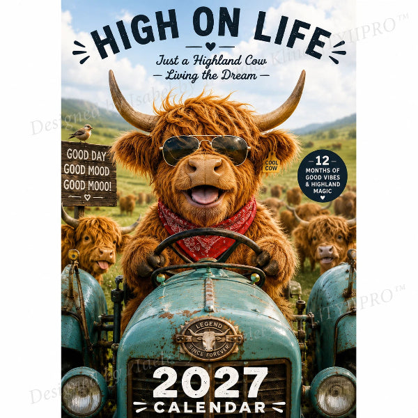 2027 Funny Highland Cow Wall Calendar A4 Hanging Calendar