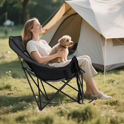 Foldable Rocking Moon Camping Chair, Padded Portable Rocker with Cup Pockets