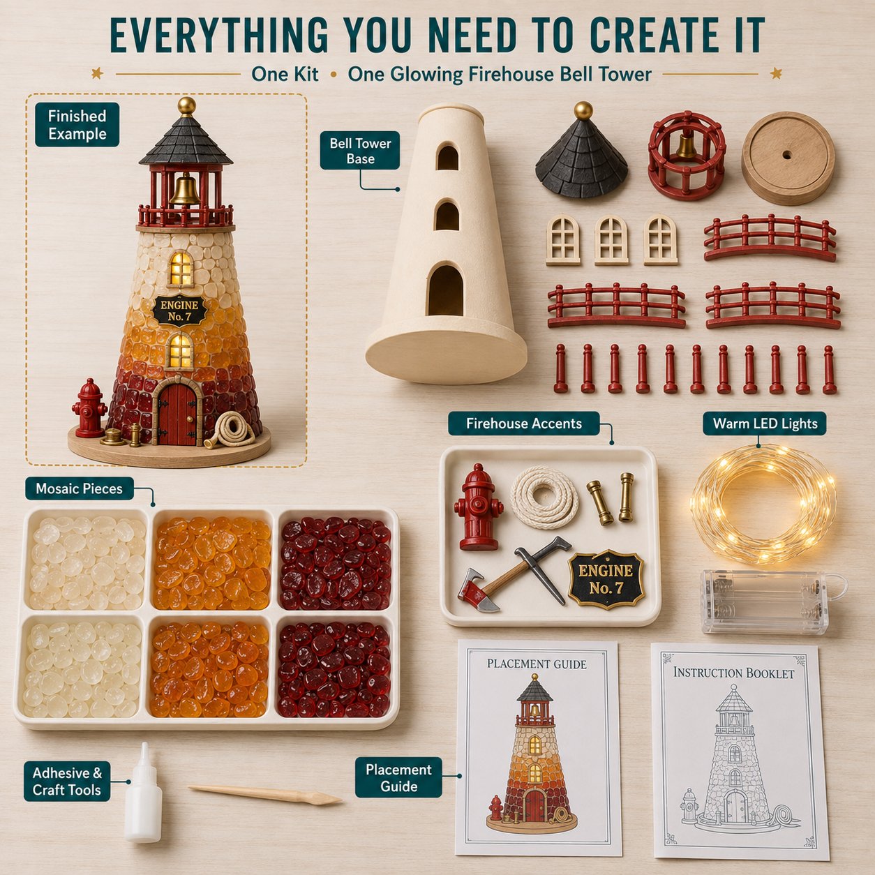 ⏳ Last Day 42% OFF – 🚒 Beginner-Friendly Vintage Firehouse Mosaic Light DIY Kit Collection | Complete Kit with Mosaic Pieces, LED Lights & Step-by-Step Guide Included 💕