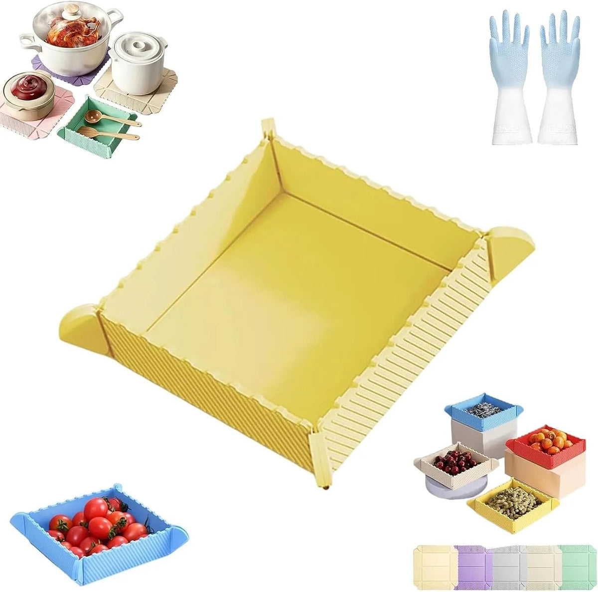 2 in 1 Foldable Magnetic Silicone Trivet & Serving Tray, Food Grade Heat Resistant Non-Slip Collapsible Mat for Kitchen, RV, Camping, Picnic