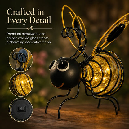 Outdoor Hanging Solar Bee Light, Glowing Metal Bee with Hook and Spring