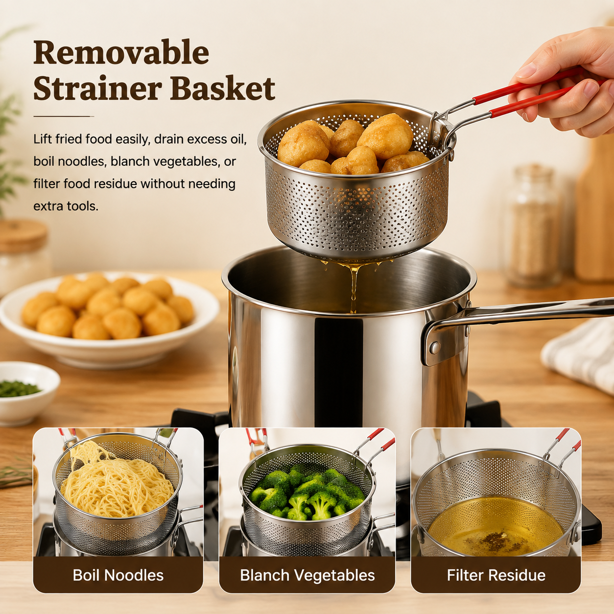 🔥Last Day 49% OFF 🔥3Pcs Stainless Steel Deep Fryer Set🍟