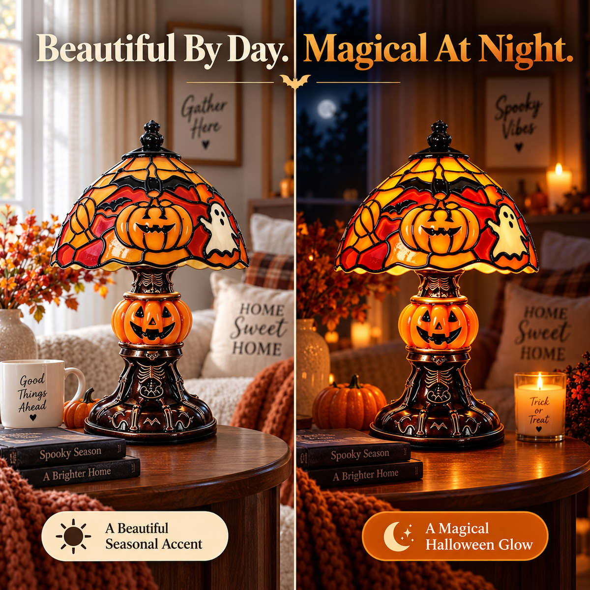 🔥Hot Sale 49% OFF🔥Retro Halloween Pumpkin & Bat Table Lamp